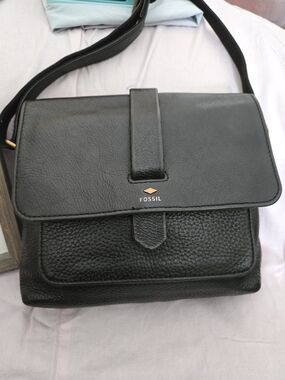 Fossil Black Leather Crossbody Bag